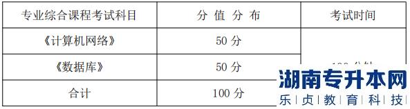 湖南信息学院专业综合课程考试科目、分值分布及考试时间