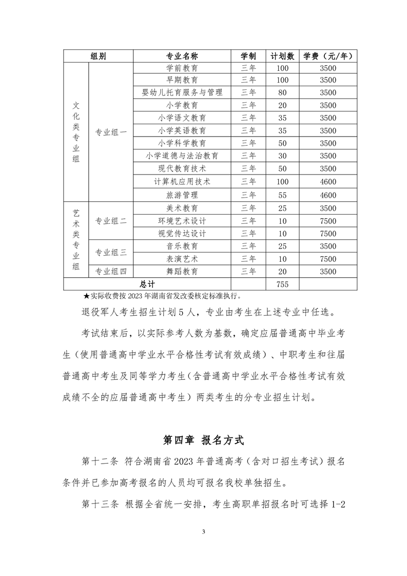 湖南幼儿师范高等专科学校2023年单独招生章程(图3)