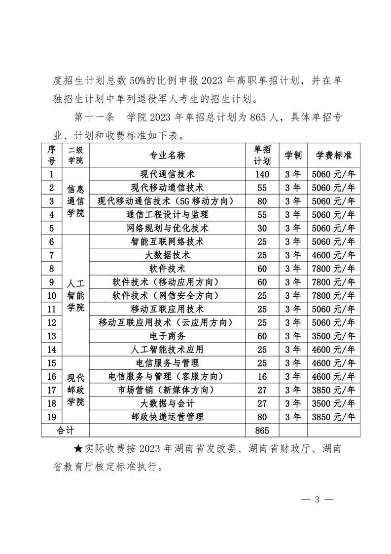 湖南邮电职业技术学院2023年单招章程(图3)