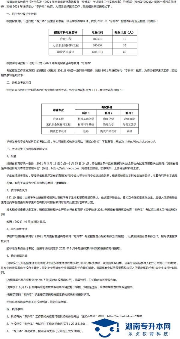 湖南工业大学2021年“专升本”招生章程(图1)