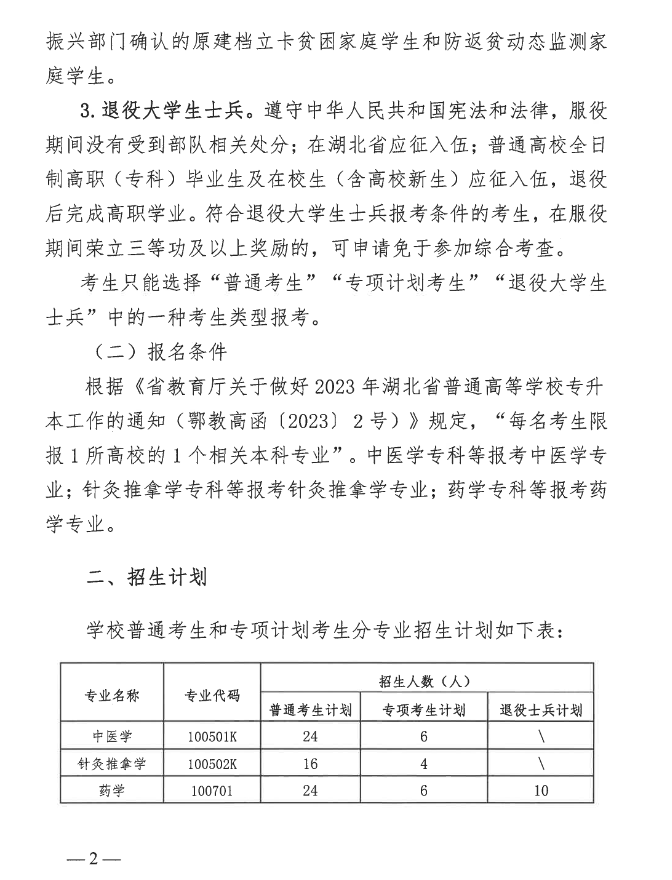 2023年湖北中医药大学普通专升本招生简章公布！(图2)