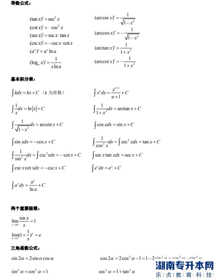 河南高数专升本公式大全(图2)