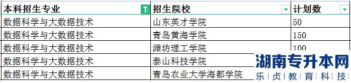 2023年山东专升本数据科学与大数据技术招生学校及计划