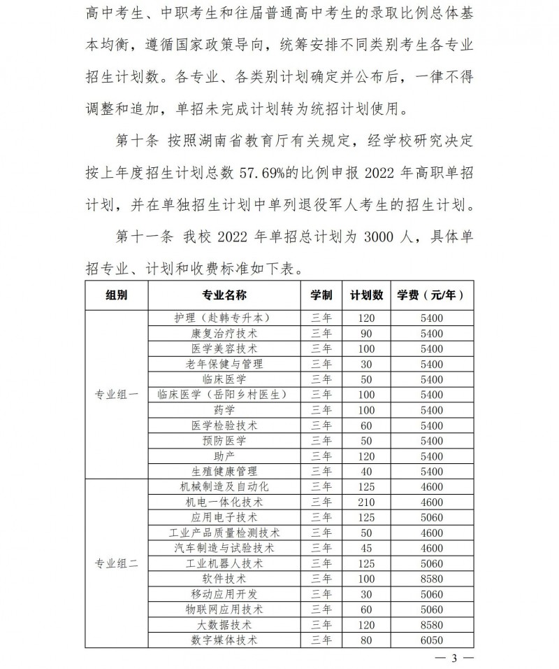 岳阳职业技术学院2022年单独招生章程(图3)