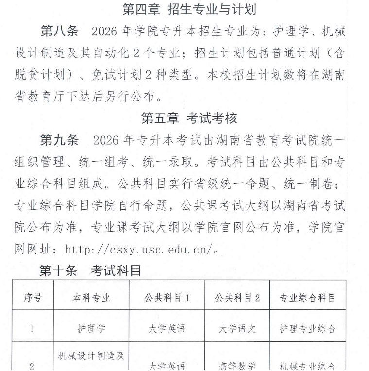 南华大学船山学院2026年专升本招生章程发布(图2) 南华大学船山学院2026年专升本招生章程发布2.png