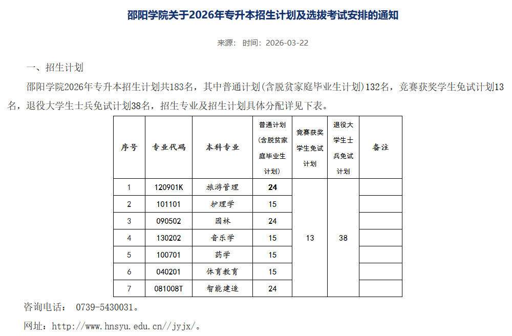 邵阳学院2026年专升本招生计划及考试安排正式公布!7大专业等你来报(图1) 邵阳学院.png