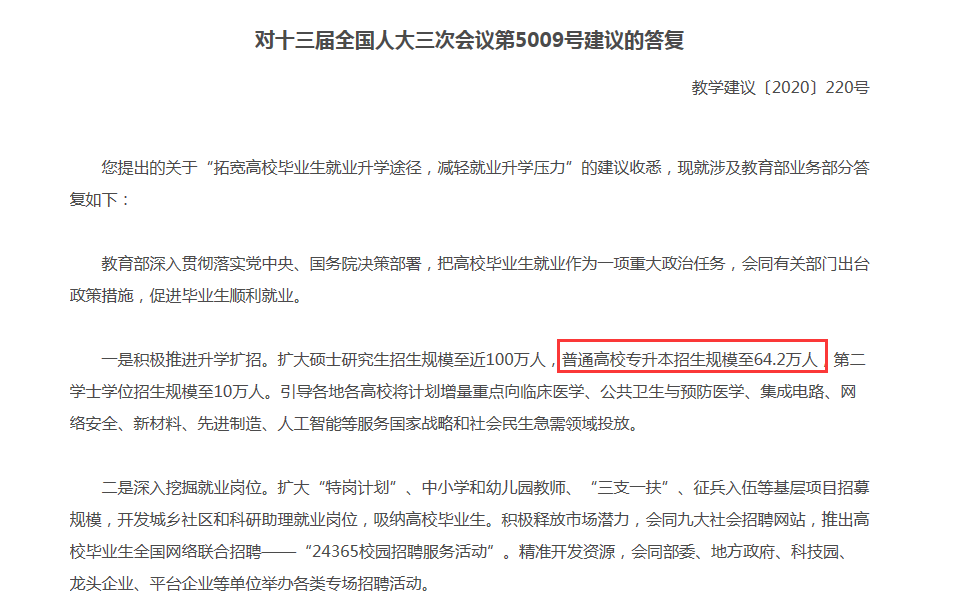 注意！2021年全国全日制专升本招生扩招至64.2万人(图2)